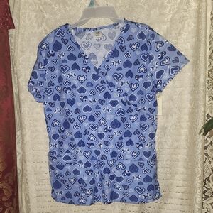Heart Patterned Blue Women's Scrub Top